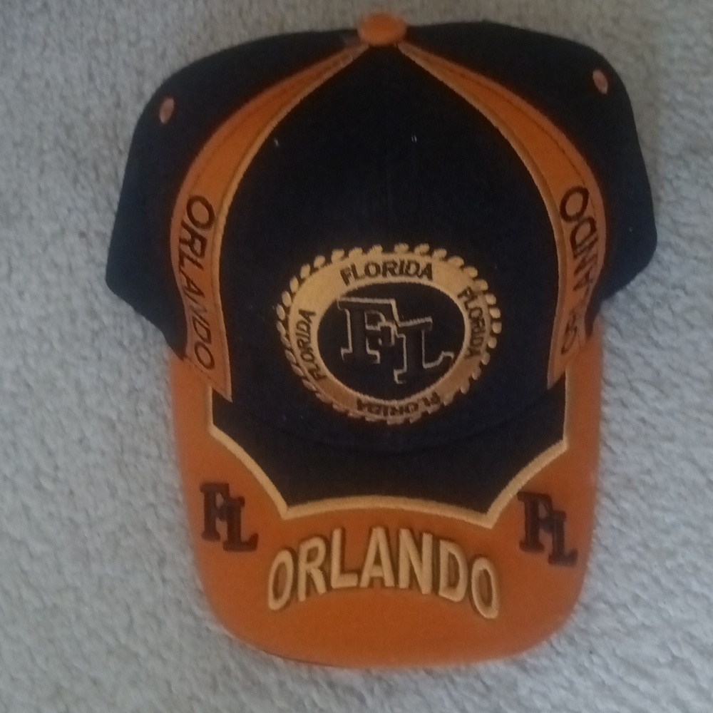 Orlando Florida Cap Hat Black & Gold Embroidered Curved Brim Strapback